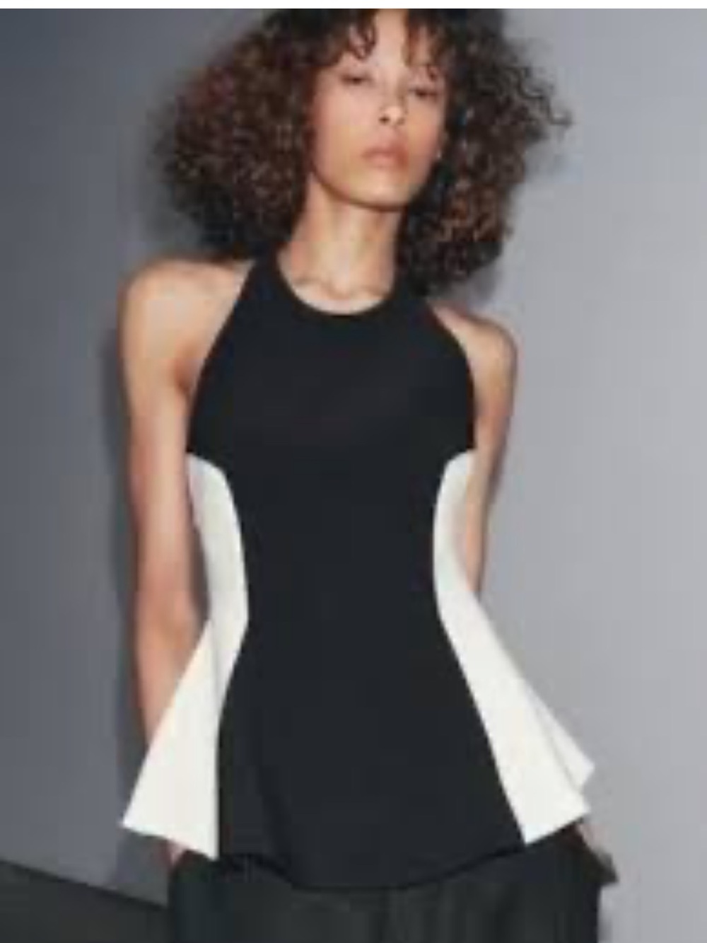 NWT ZARA Black and White Halter Peplum Top